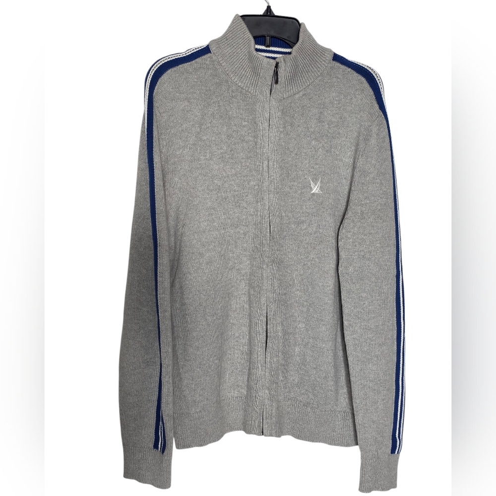 Nautica Blue Sail Ribbed Knit Sweater Zipper Jacket Size Mediun
